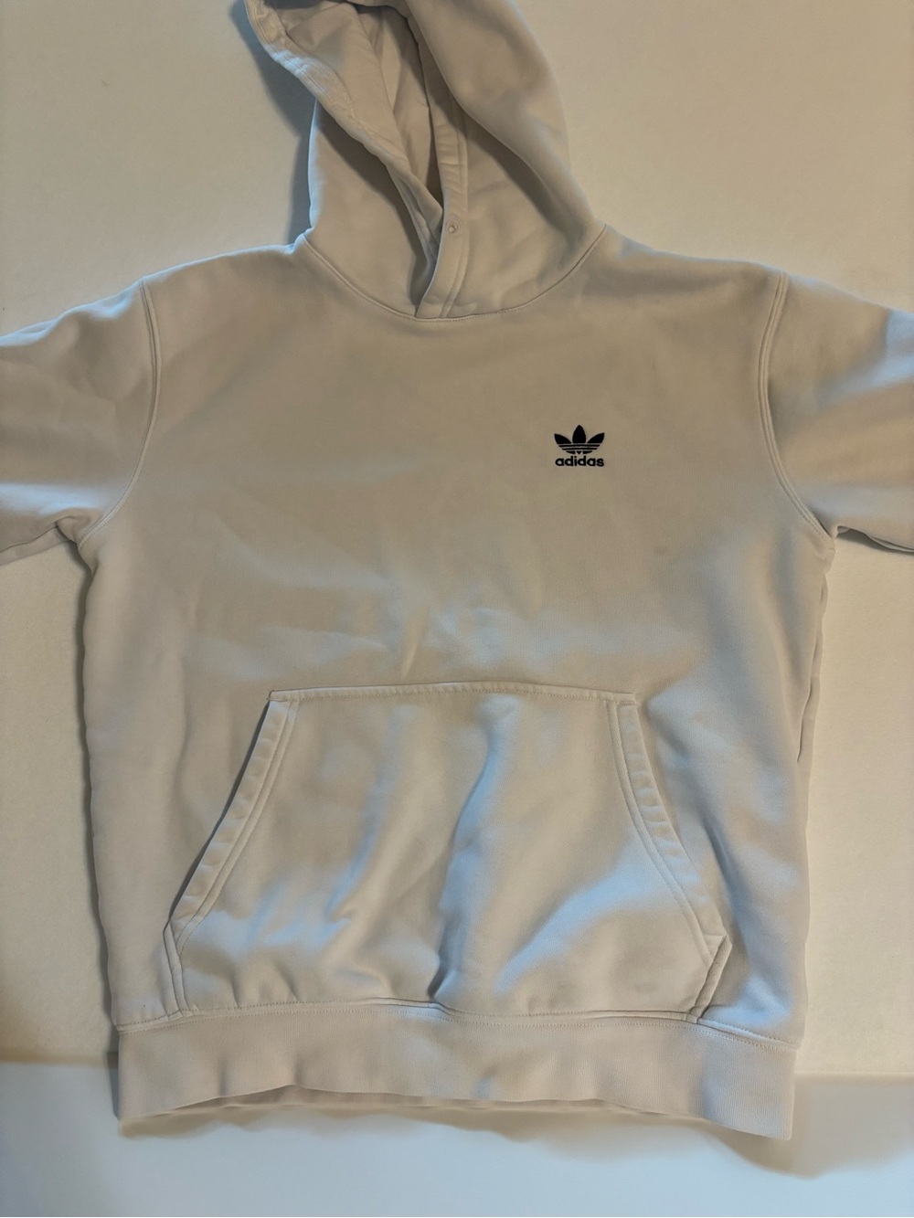 adidas Cream Trefoil Hoodie with Black Logo. Missing hoodie cord. Men’s small.